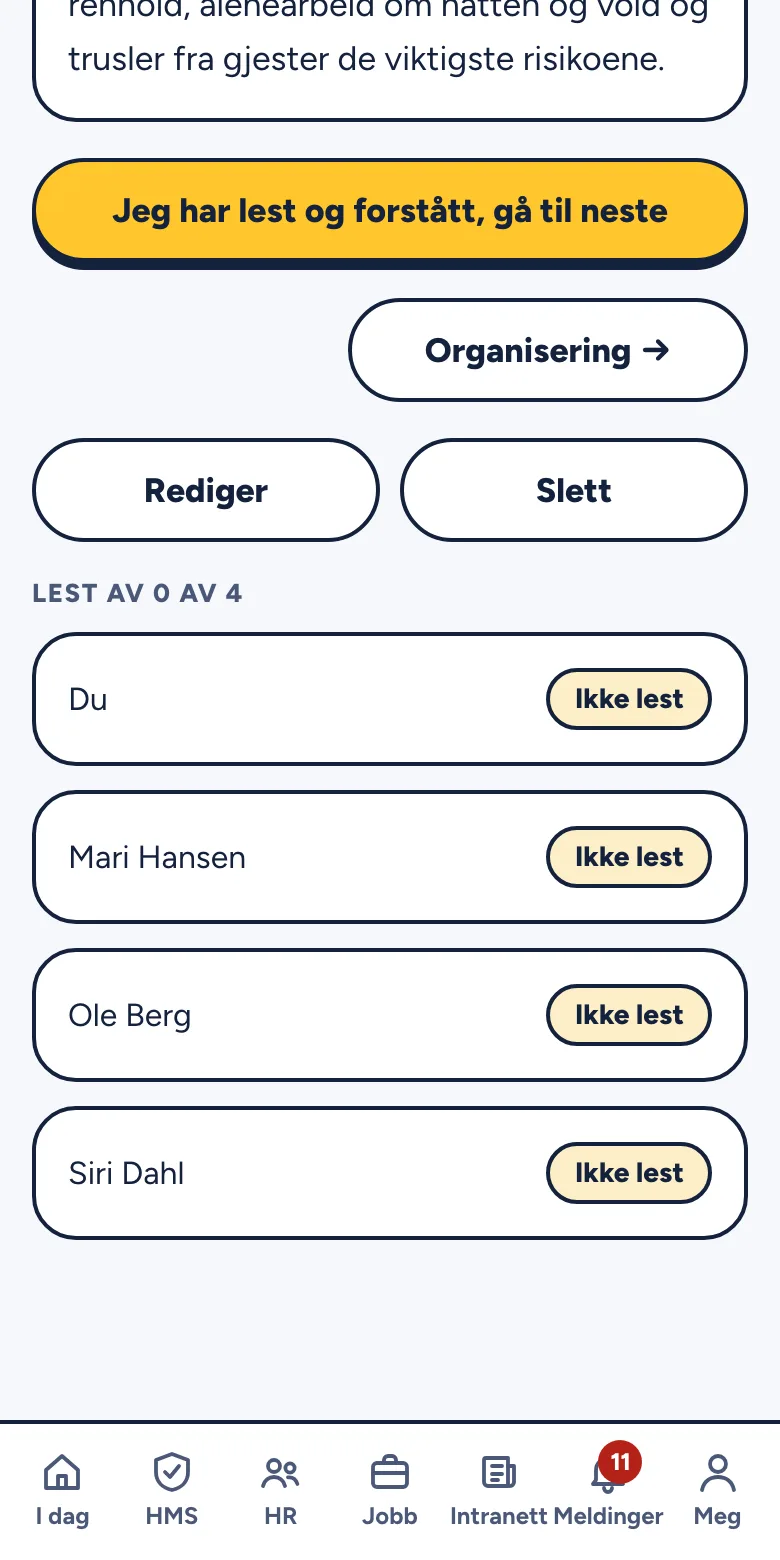 Et kapittel med listen Lest av nederst