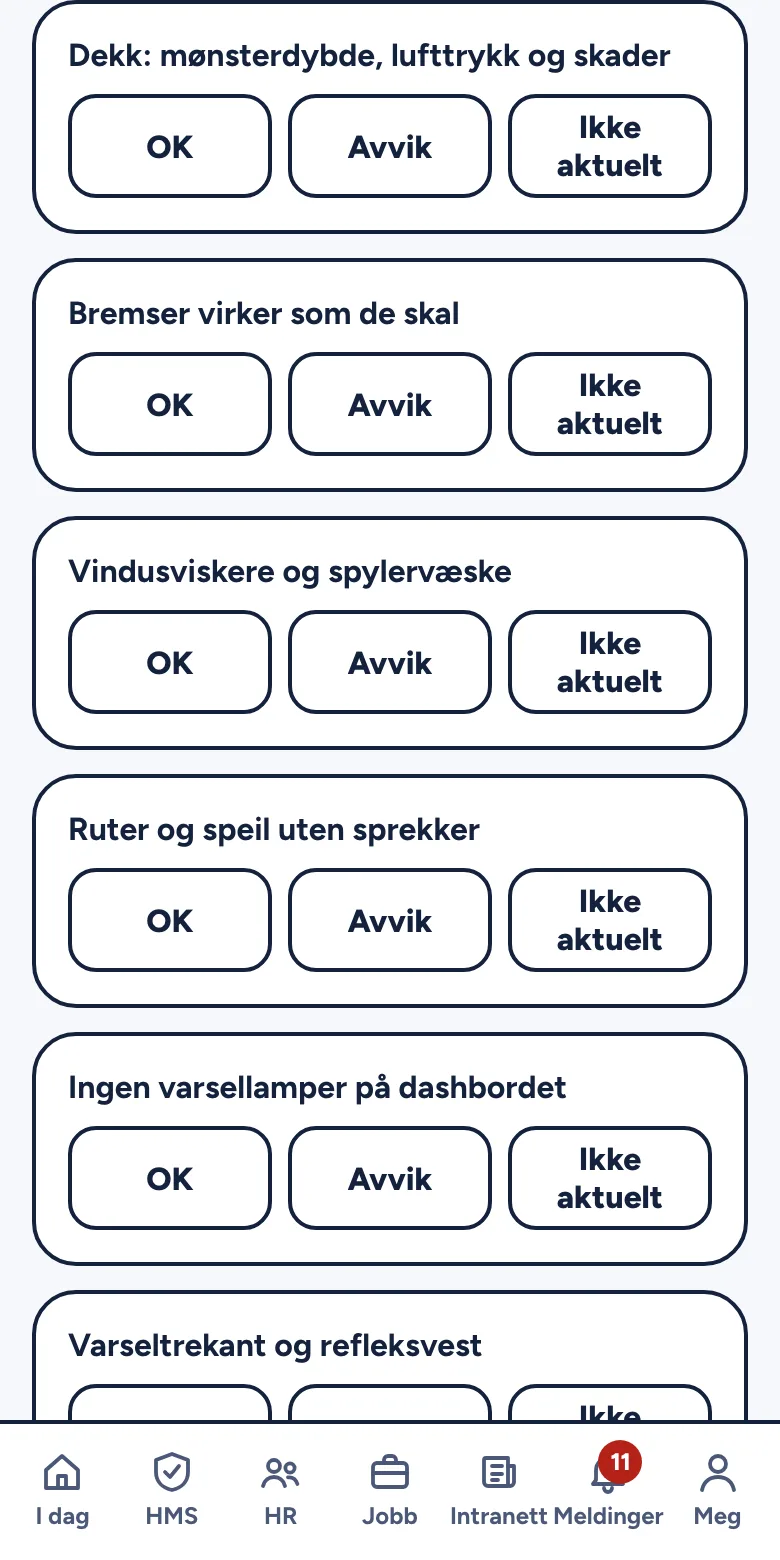 Kjøretøykontroll med sjekkpunkter