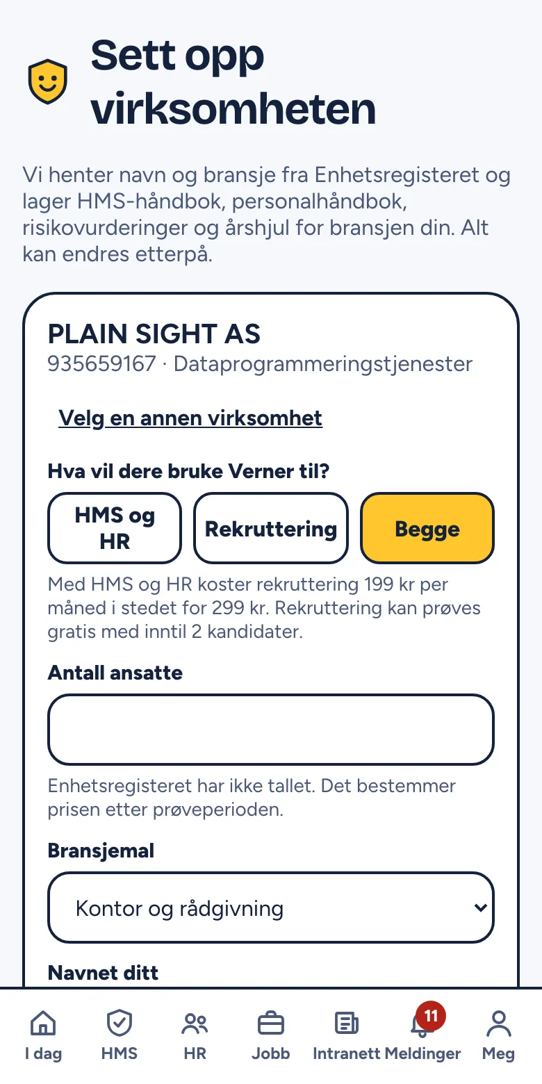 Siden Sett opp virksomheten med valg av produkt, antall ansatte og bransjemal