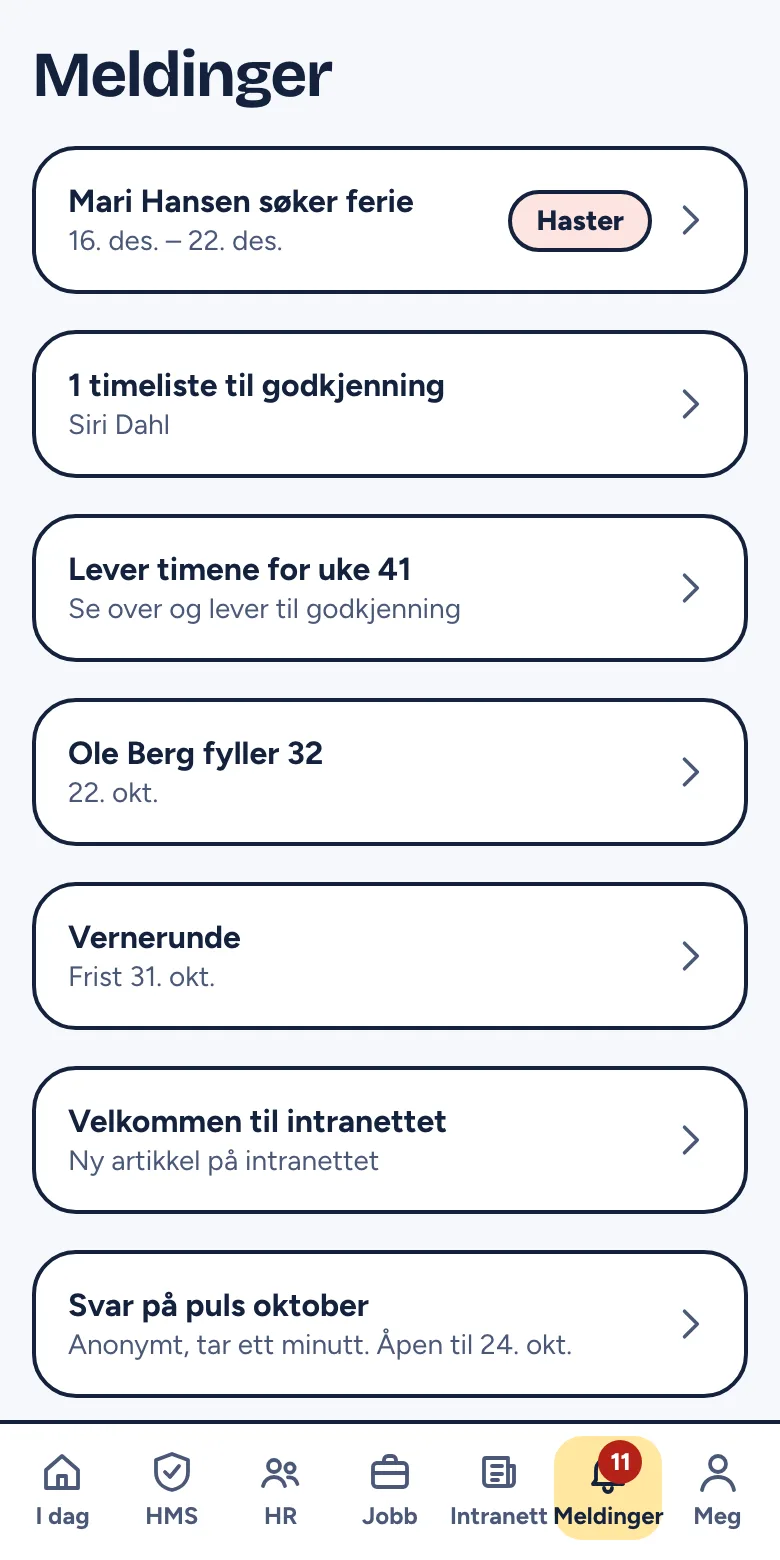 Meldinger med saker som venter