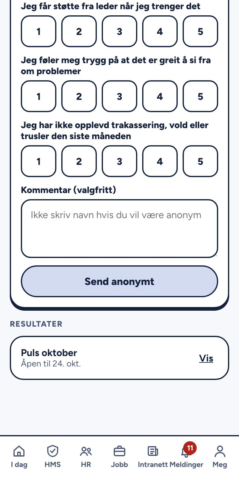 Resultater med snitt per påstand