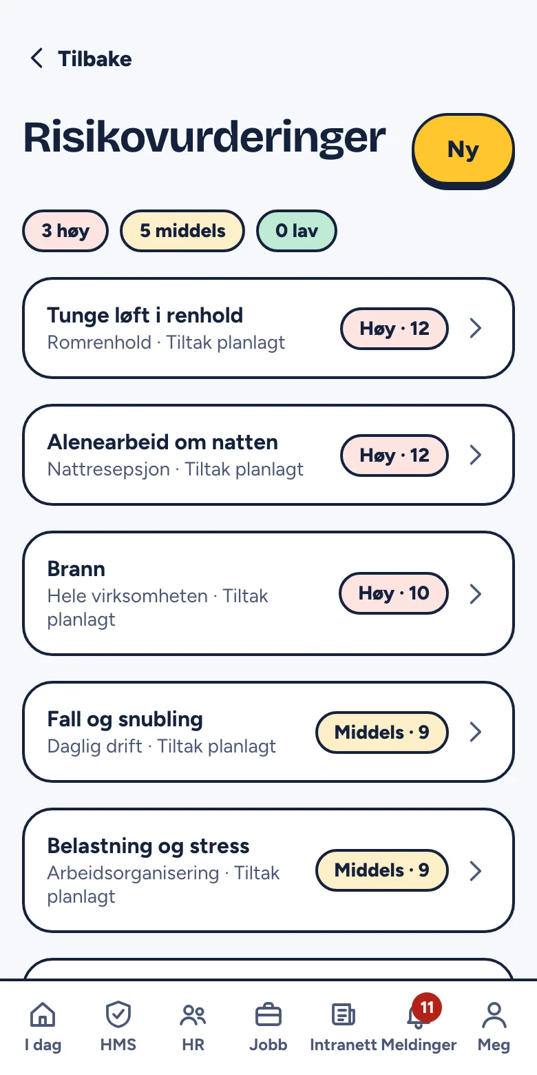 Listen over risikovurderinger sortert etter risikonivå
