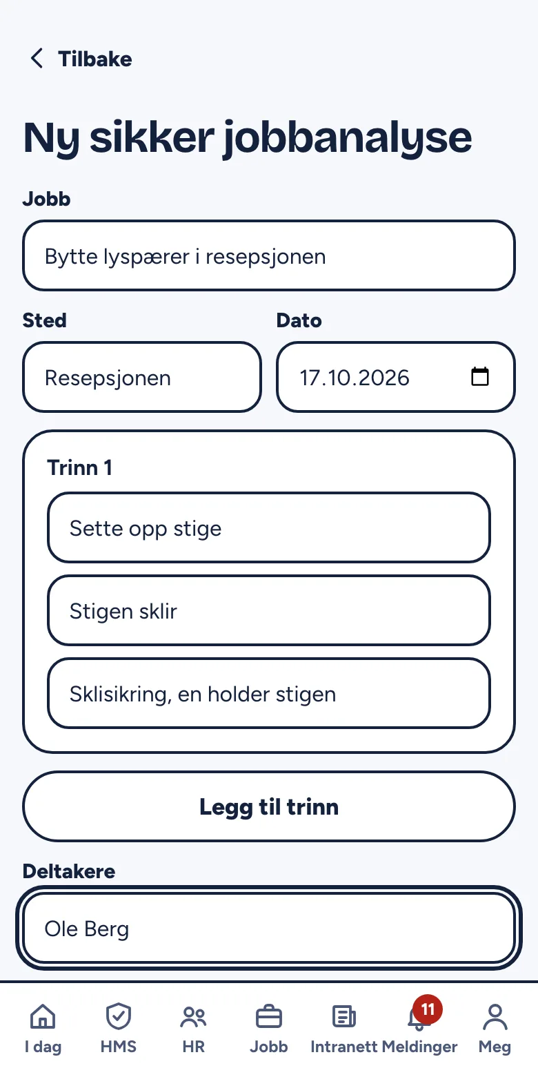 En SJA med flere trinn utfylt