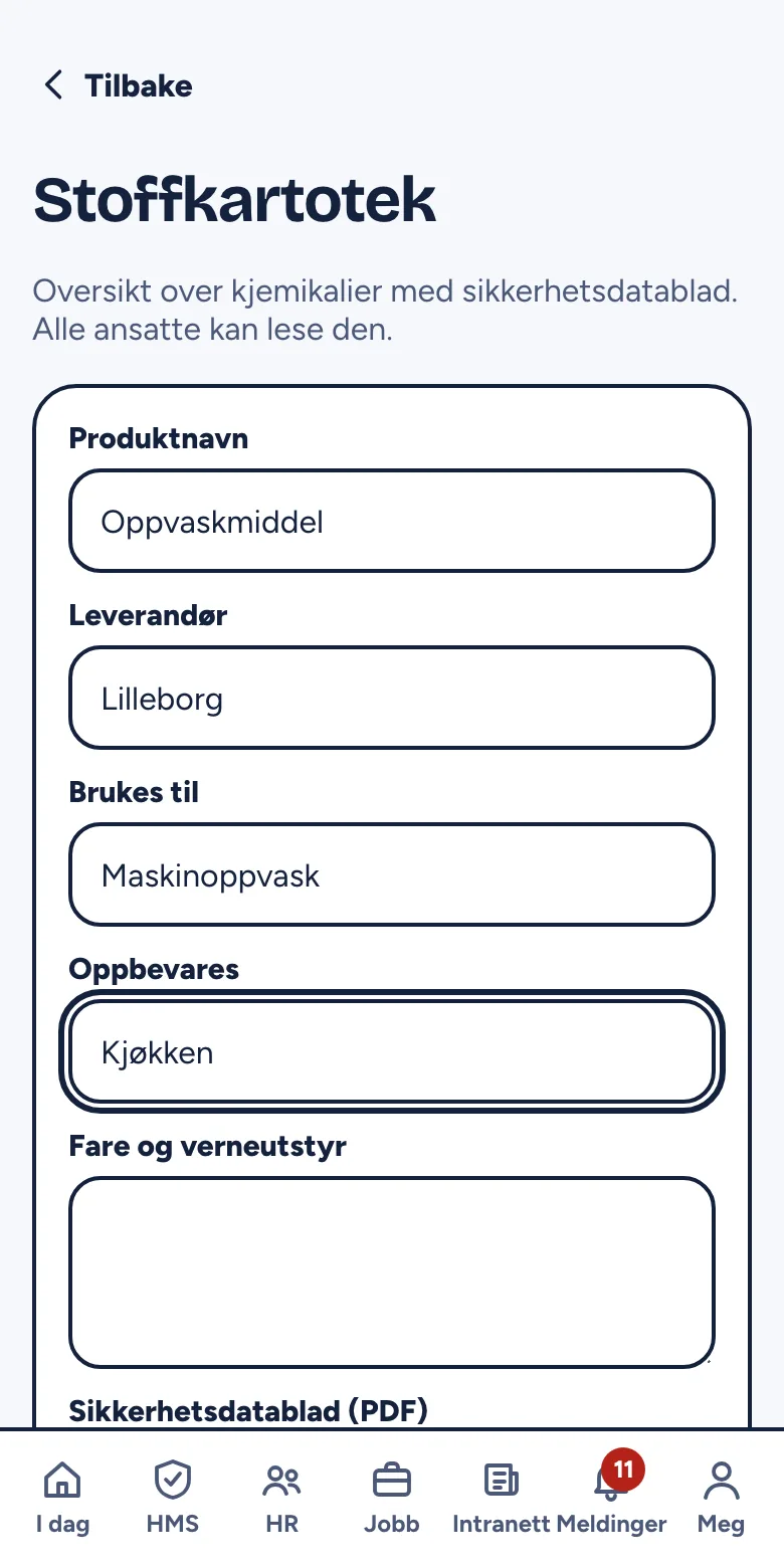 Skjemaet for å legge til et kjemikalie