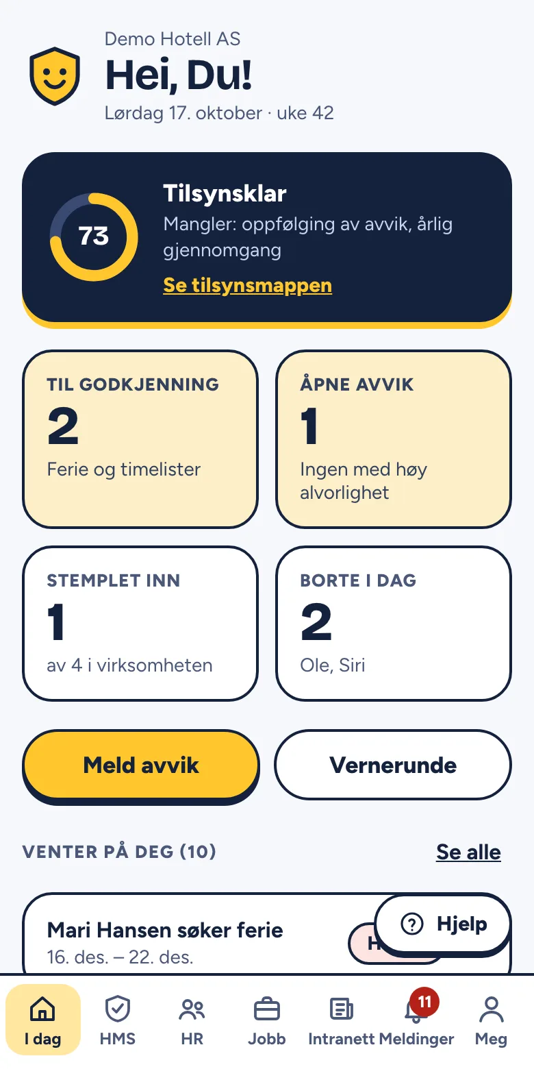 Hjelp-knappen nede i hjørnet på forsiden