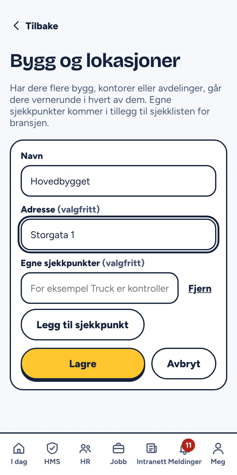 Skjemaet for å legge til et bygg med egne sjekkpunkter