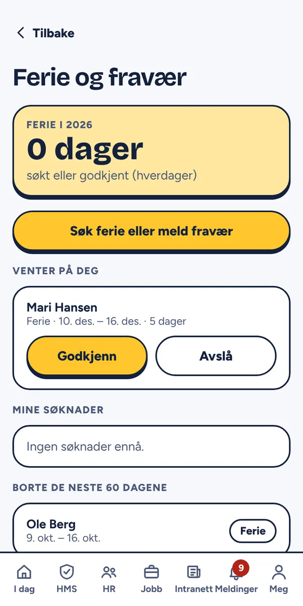 Ferie og fravær i Verner